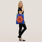 Psychedelic Mandala Flower Oranje Red en Blue Tote Bag (Op model)