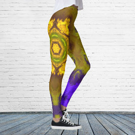 Psychedelic Mandala Flower Paars and Yellow Leggings