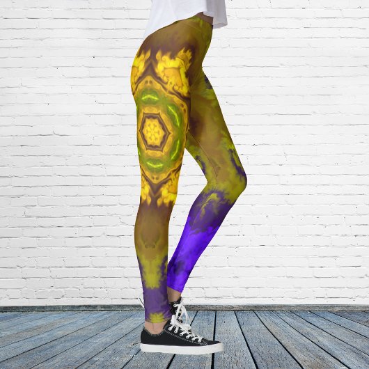 Psychedelic Mandala Flower Paars and Yellow Leggings