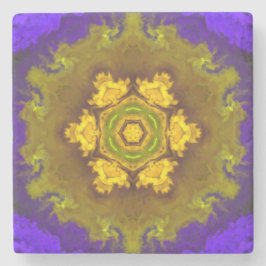 Psychedelic Mandala Flower Paars and Yellow Stenen Onderzetter
