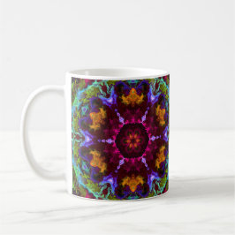 Psychedelic Mandala Flower Paars Oranje and Green Koffiemok