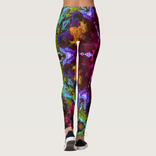 Psychedelic Mandala Flower Paars Oranje and Green Leggings (Achterkant)