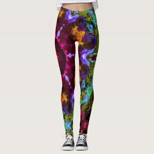 Psychedelic Mandala Flower Paars Oranje and Green Leggings (Voorkant)