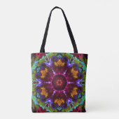 Psychedelic Mandala Flower Paars Oranje and Green Tote Bag (Achterkant)