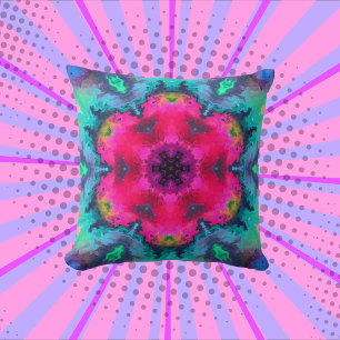 Psychedelic Mandala Flower Pink en Blue Kussen