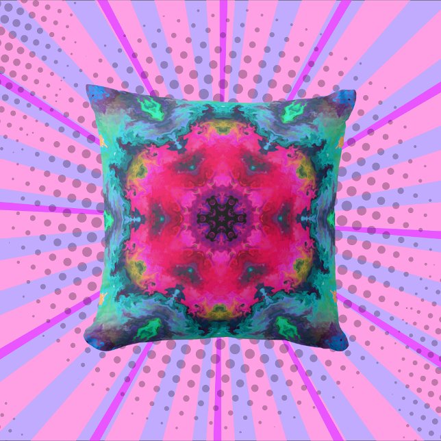 Psychedelic Mandala Flower Pink en Blue Kussen (Creator heeft geüpload)
