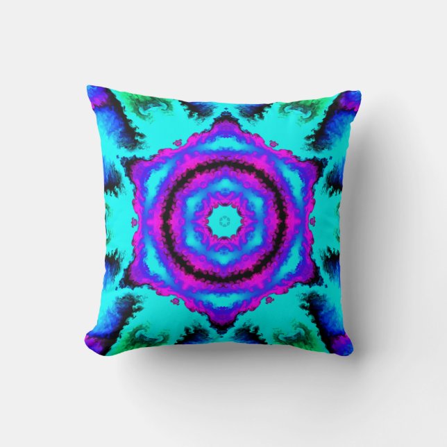 Psychedelic Mandala Flower Pink Paars and Blue Kussen (Voorkant)