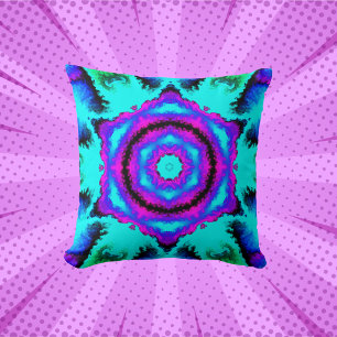 Psychedelic Mandala Flower Pink Paars and Blue Kussen