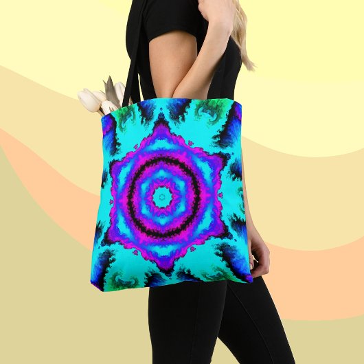 Psychedelic Mandala Flower Pink Paars and Blue Tote Bag