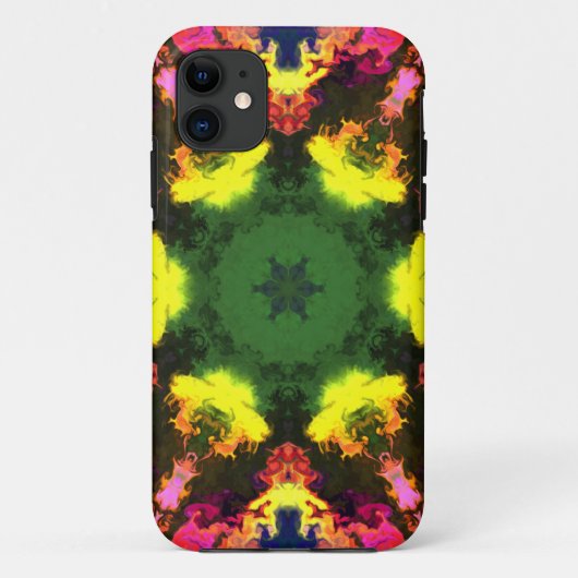 Psychedelic Mandala Flower Pink Yellow en Green Case-Mate iPhone Case (Achterkant)