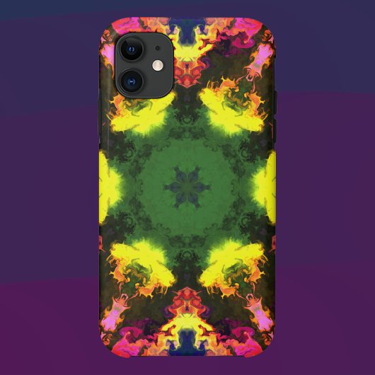 Psychedelic Mandala Flower Pink Yellow en Green Case-Mate iPhone Case
