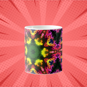 Psychedelic Mandala Flower Pink Yellow en Green Koffiemok