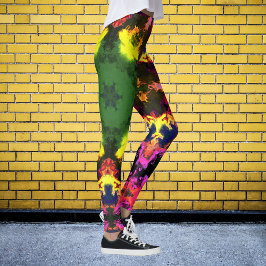 Psychedelic Mandala Flower Pink Yellow en Green Leggings