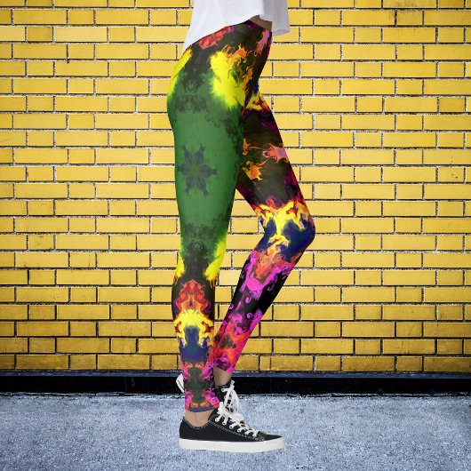 Psychedelic Mandala Flower Pink Yellow en Green Leggings