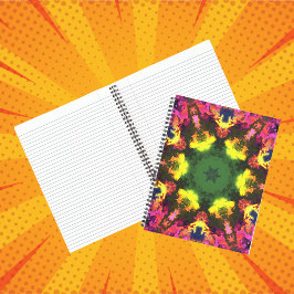 Psychedelic Mandala Flower Pink Yellow en Green Notitieboek