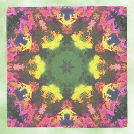 Psychedelic Mandala Flower Pink Yellow en Green Stenen Onderzetter