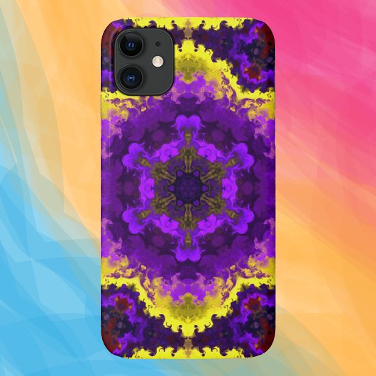 Psychedelic Mandala Flower Yellow en Paars Case-Mate iPhone Case