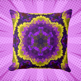 Psychedelic Mandala Flower Yellow en Paars Kussen