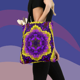 Psychedelic Mandala Flower Yellow en Paars Tote Bag