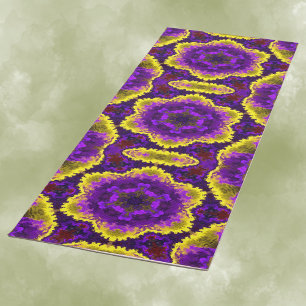 Psychedelic Mandala Flower Yellow en Paars Yogamat