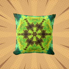 Psychedelic Mandala Flower Yellow Green en Blue Kussen