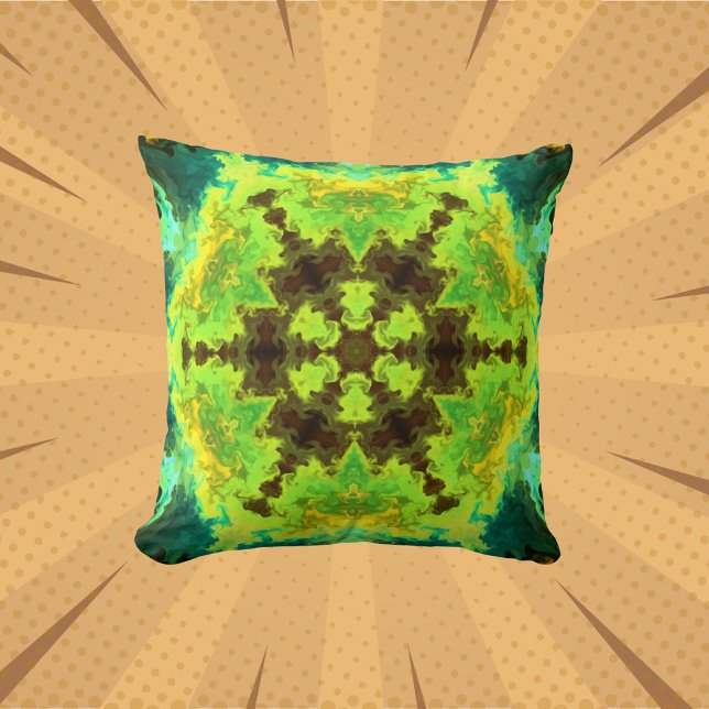 Psychedelic Mandala Flower Yellow Green en Blue Kussen (Creator heeft geüpload)