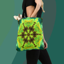 Psychedelic Mandala Flower Yellow Green en Blue Tote Bag