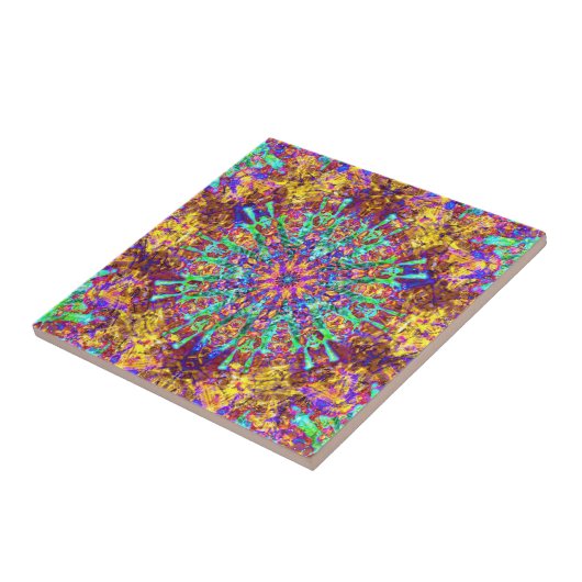 Psychedelic Mandala Trippy Hippie Color Splash Tegeltje (Zijkant)