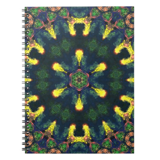 Psychedelic Mandala Yellow Blue en Green Notitieboek (Voorkant)