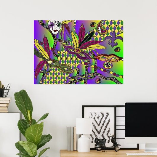 Psychedelic Mardi Gras Afdrukmaskers Poster (Thuiskantoor)
