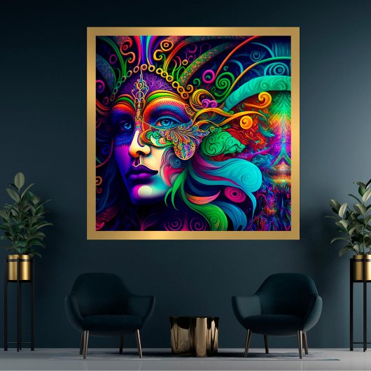 Psychedelic Mardi Gras Face Mask Wallpaper Foto P Afdruk