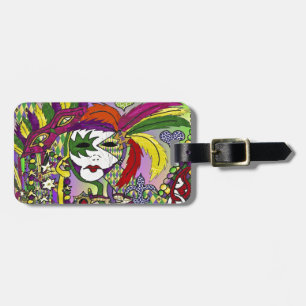Psychedelic Mardi Gras Feather Mask Bagagelabel