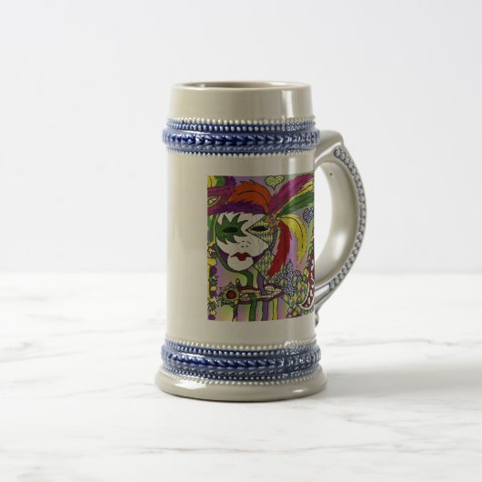 Psychedelic Mardi Gras Feather Mask Bierpul (Voorkant rechts)