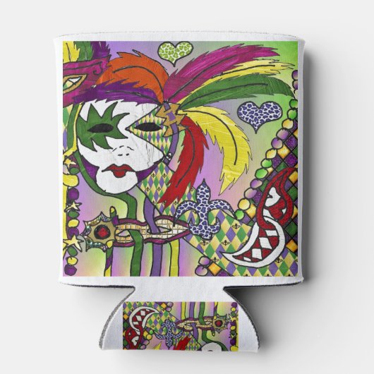 Psychedelic Mardi Gras Feather Mask Blikjeskoeler (Achterkant)