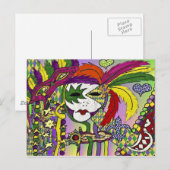 Psychedelic Mardi Gras Feather Mask Briefkaart (Voorkant / Achterkant)