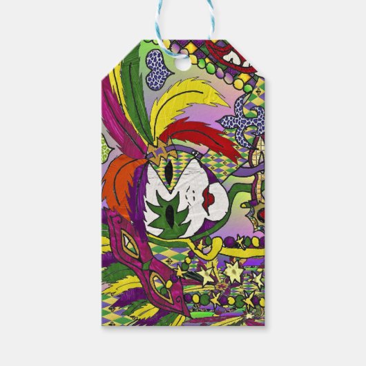 Psychedelic Mardi Gras Feather Mask Cadeaulabel (Voorkant)