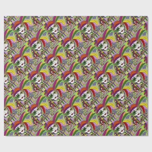 Psychedelic Mardi Gras Feather Mask Cadeaupapier (Vlak)