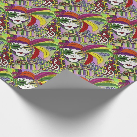 Psychedelic Mardi Gras Feather Mask Cadeaupapier (Hoek)