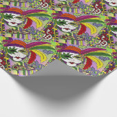 Psychedelic Mardi Gras Feather Mask Cadeaupapier (Hoek)