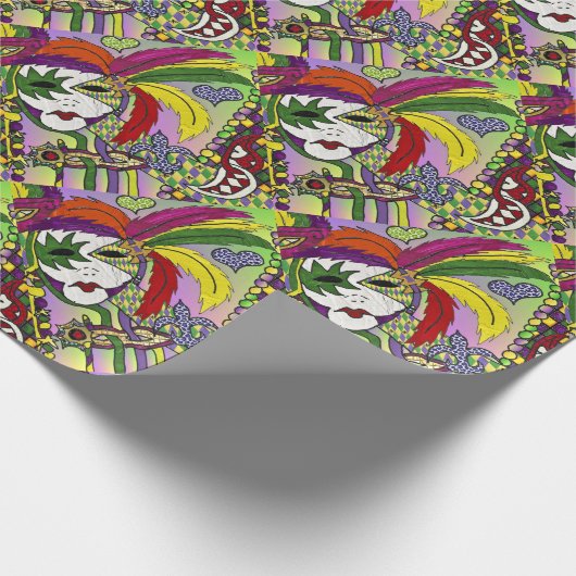 Psychedelic Mardi Gras Feather Mask Cadeaupapier (Hoek)
