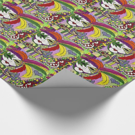 Psychedelic Mardi Gras Feather Mask Cadeaupapier (Hoek)