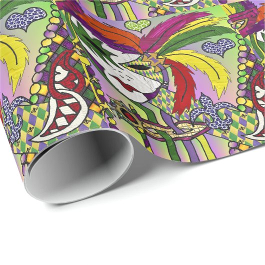 Psychedelic Mardi Gras Feather Mask Cadeaupapier (Rol Hoek)