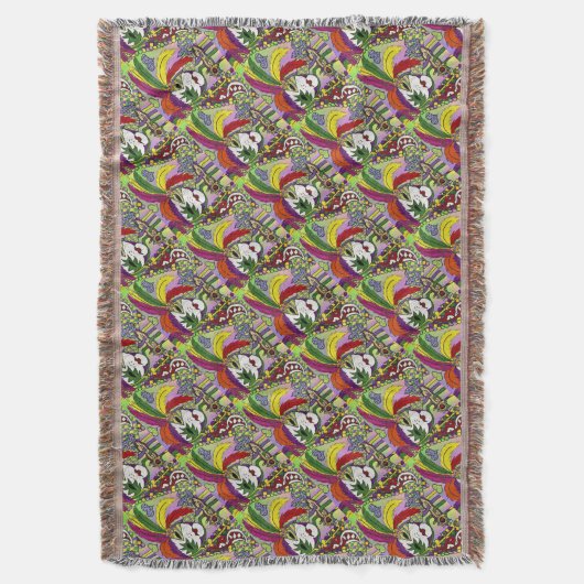 Psychedelic Mardi Gras Feather Mask Deken (Voorkant Verticaal)