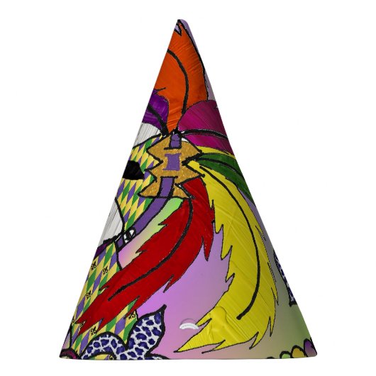 Psychedelic Mardi Gras Feather Mask Feesthoedjes (Rechts)