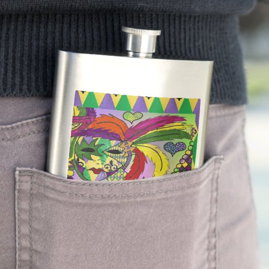 Psychedelic Mardi Gras Feather Mask Flacon (Voorbeeld)