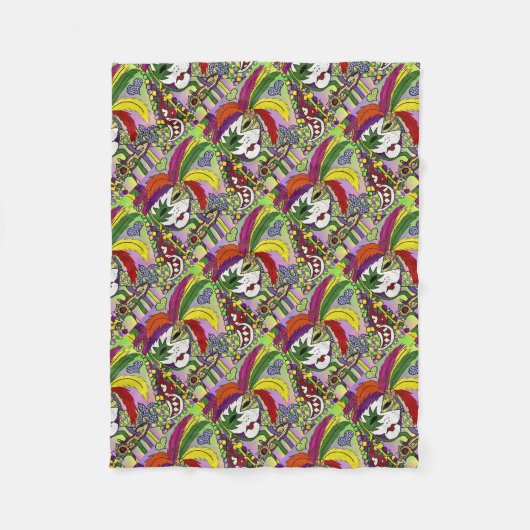 Psychedelic Mardi Gras Feather Mask Fleece Deken (Voorkant)
