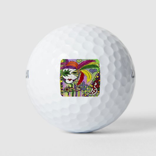 Psychedelic Mardi Gras Feather Mask Golfballen (Voorkant)