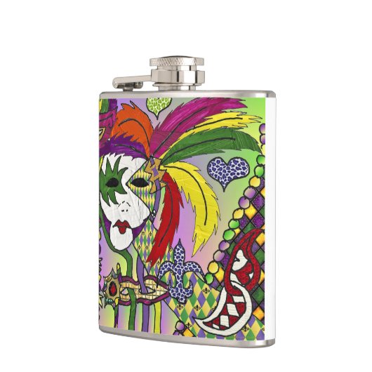 Psychedelic Mardi Gras Feather Mask Heupfles (Links)