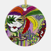Psychedelic Mardi Gras Feather Mask Keramisch Ornament (Voorkant)