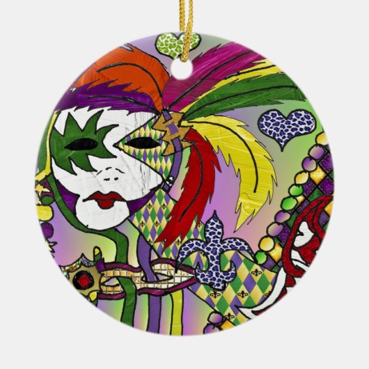 Psychedelic Mardi Gras Feather Mask Keramisch Ornament (Voorkant)